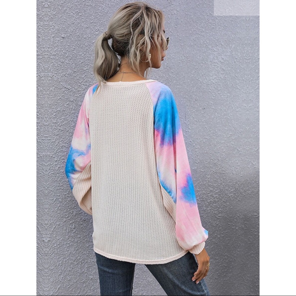 Tie Dye Sleeves Waffle Tee - Picture 2 of 5